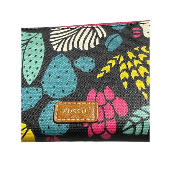 Fossil Eliza Cluth Zip Around Wallet Multicolor Floral Print Leather Logo Accent - Picture 2 of 4
